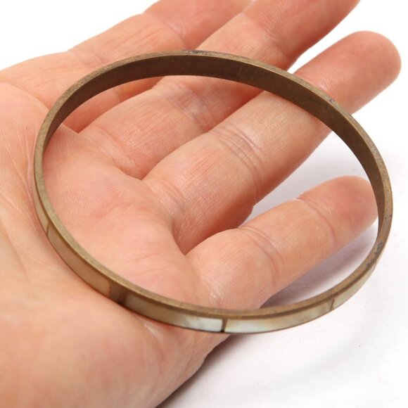 Vintage Bangle Bracelets Brass Mother of Pearl Shell Copper Twist Metal Casual - Picture 10 of 11